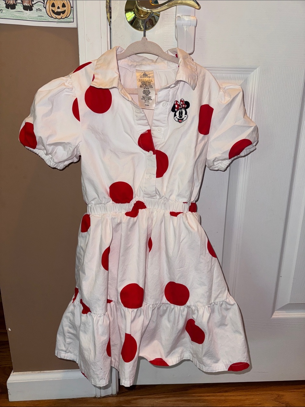 Disney White Dress with Large Red Polka Dots and Minnie Patch